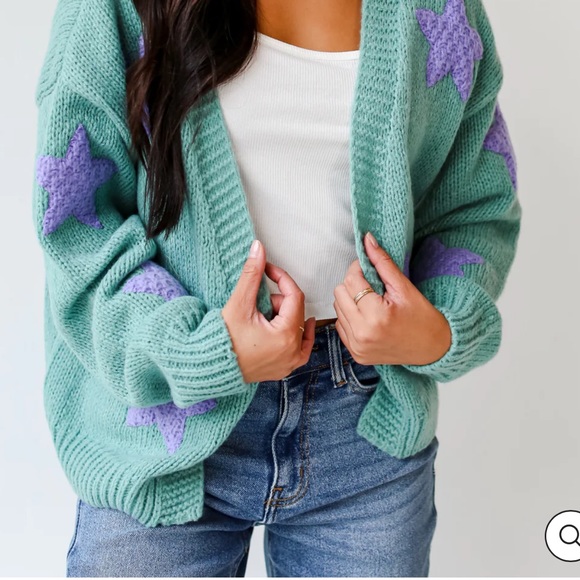 Simply Starstruck Sweater Cardigan from Dress Up Boutique in M/L, color Sage. - Picture 5 of 9